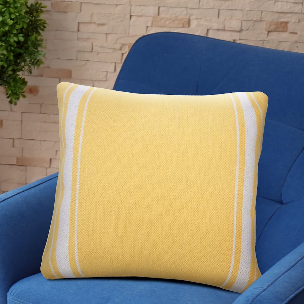 Handwoven Geometric Striped Cotton Throw Pillow Cover - 20" - Yellow and White