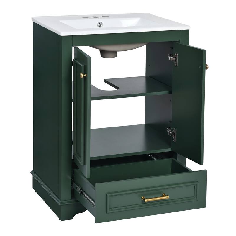 24'' Bathroom Wood Storage Vanity Cabinet with Ceramic Sink, Drawer