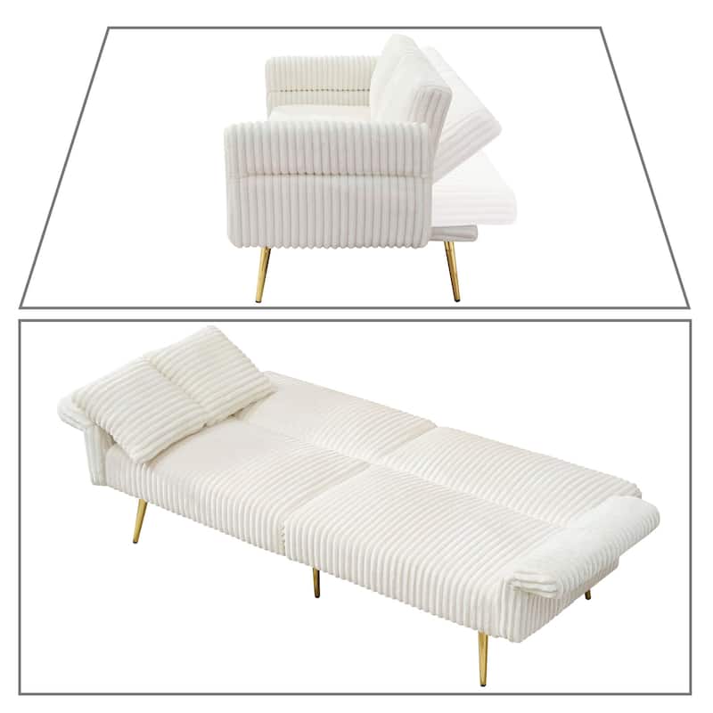 Modren Corduroy Upholstered Convertible Futon Sofa Bed with Gold Metal Legs