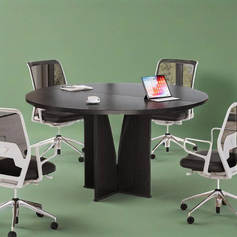 Wood Farmhouse Round Dining Table for 4 People with Sturdy Legs - 39.37 L x 39.37 W x 29.53 H in