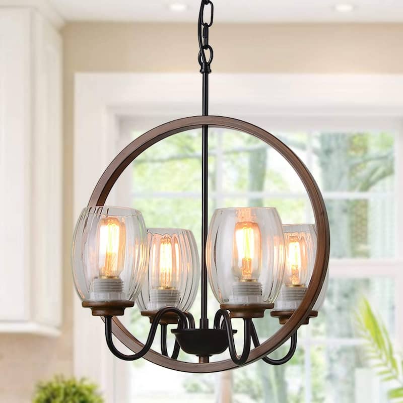 Anmytek Industrial Metal Chandelier Kitchen Island Pendant Lighting Fixture 4 Lights for Dinning Room Loft Foyer