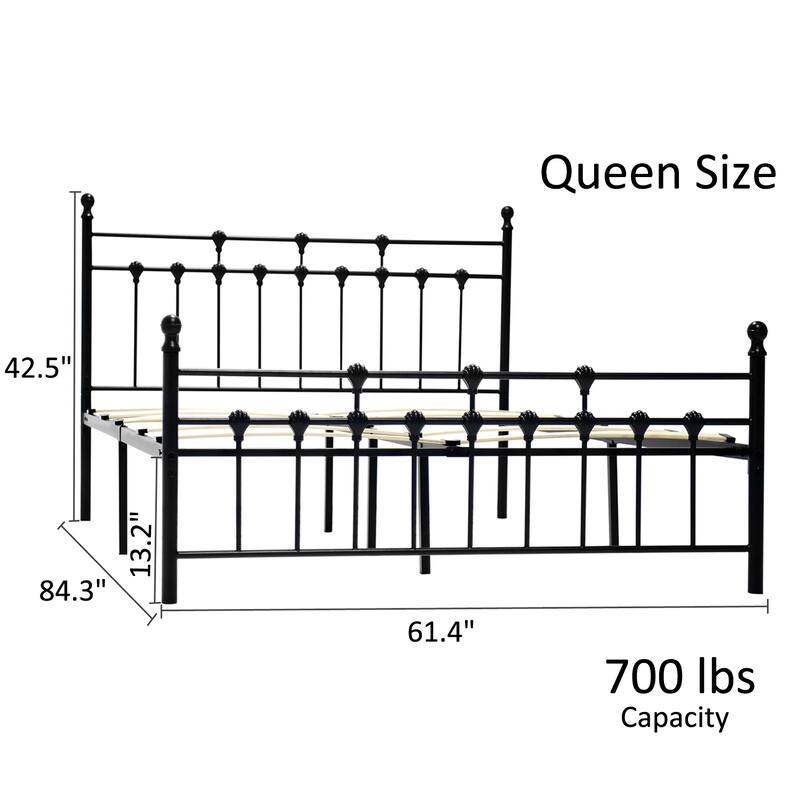 Metal Platform Bed Frame with Headboard and Footboard, Heavy Duty Slat Support/Underbed Storage Space, Vintage Style