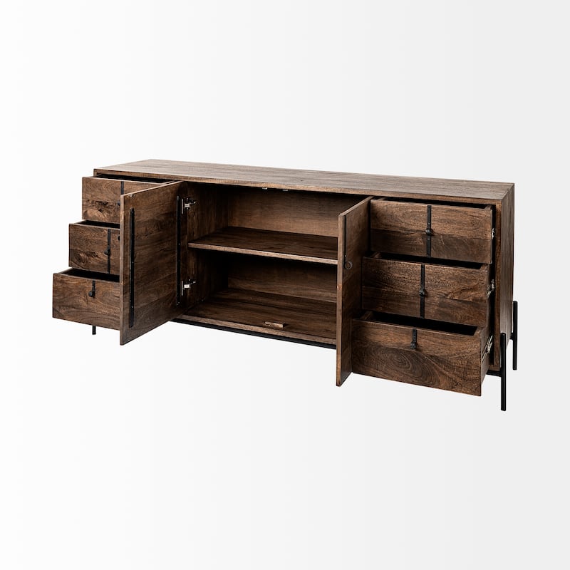 Glenn VI Medium Brown Solid Wood w/ Black Iron Trim Sideboard - 71.5L x 18.0W x 30.0H