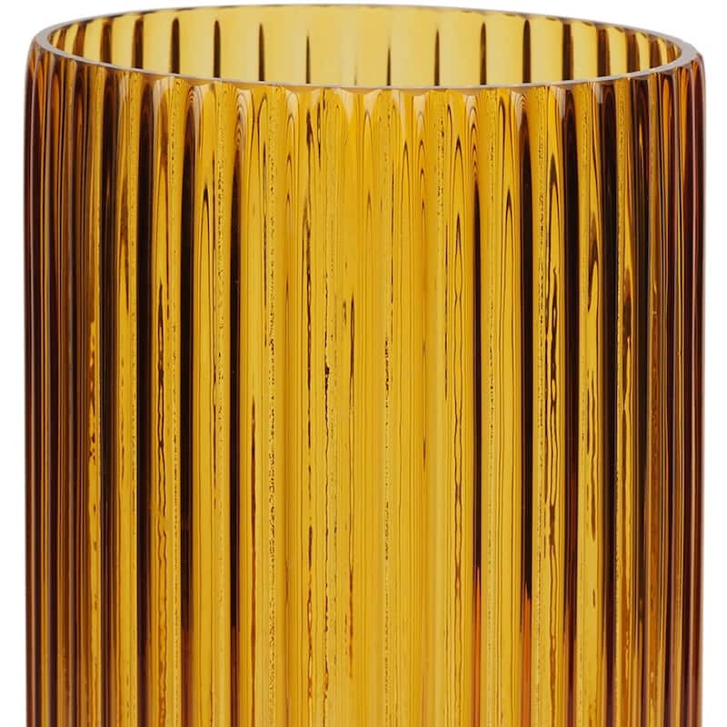 11" Amber Glass Ribbed Cylinder Table Vase - 6.10