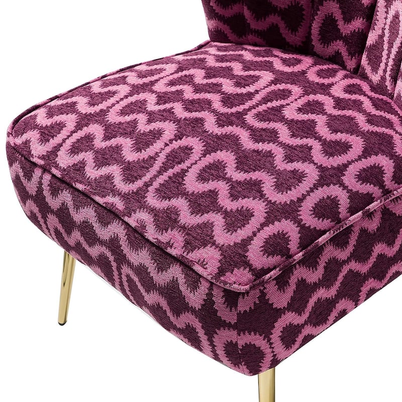 Amata Bold Patterned Tufted Side Chair with Goldtone Legs