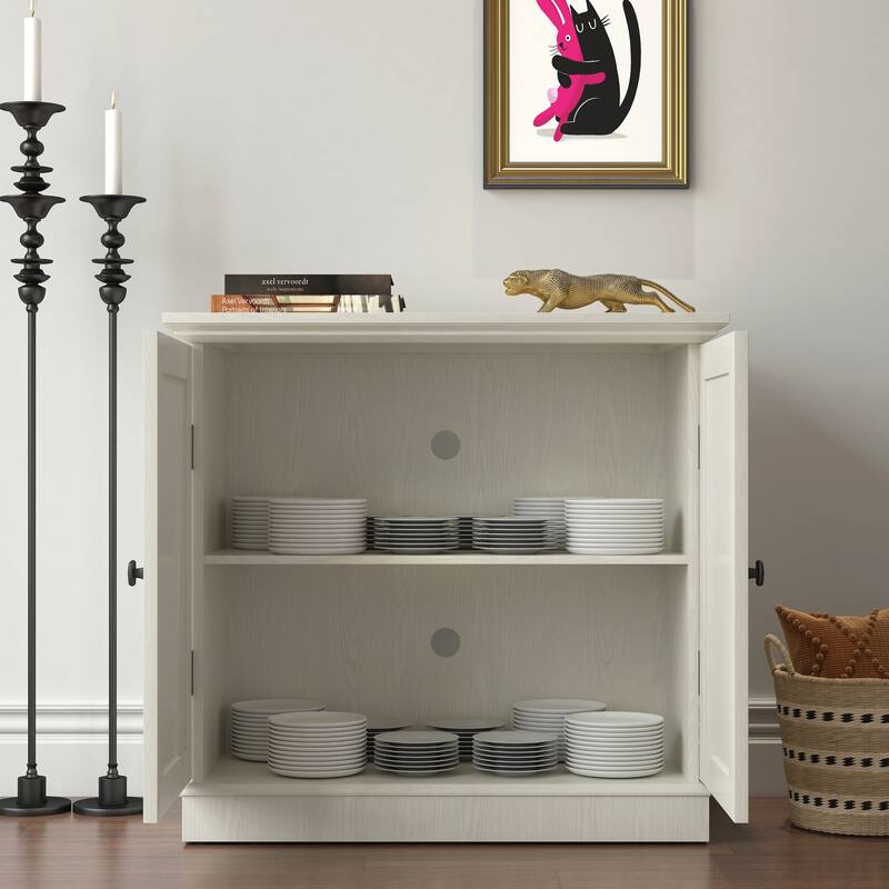 Anmytek 2 Door Acrylic Mirrored Sideboard Cabinet White Wood Grain