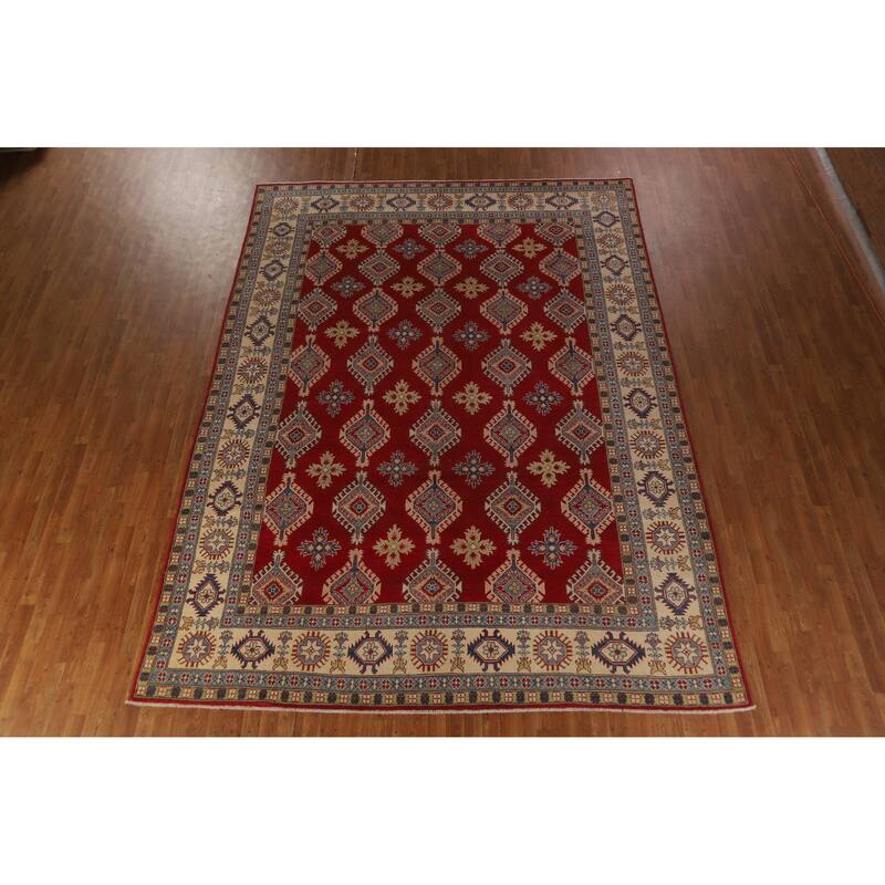 Hand Knotted Oriental 100% Wool Carpet Traditional Geometric Red Kazak Area Rug - 12' 10'' X 9' 6''
