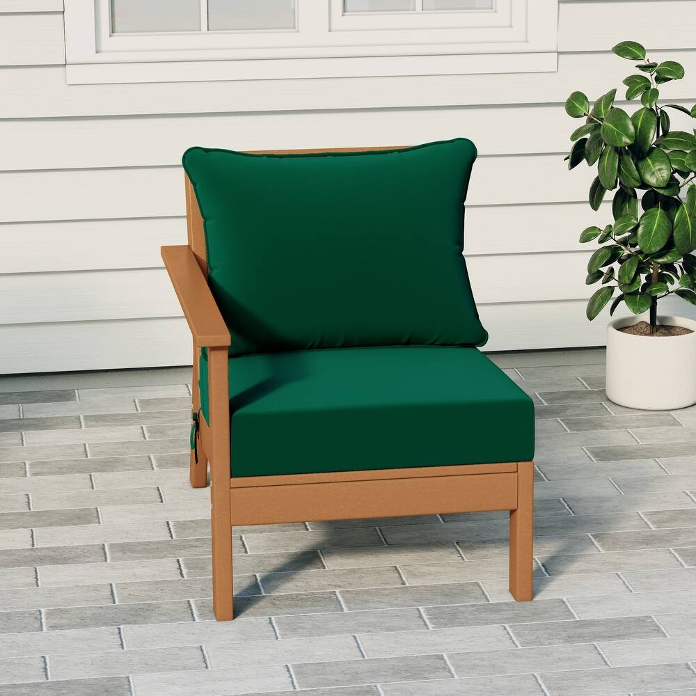 Birchwood All Weather HDPE Outdoor Patio Deep Seating Teak Left Arm Facing Chair With Cushions (1-Piece)
