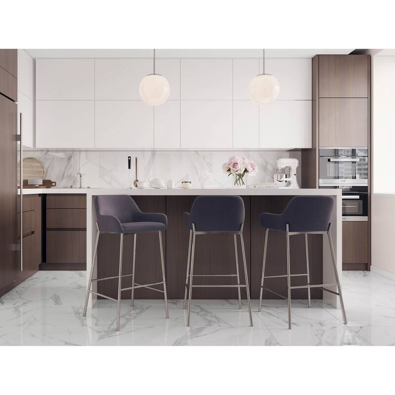 Silver Orchid Galotti Chrome Fixed-Height Upholstered Bar Stool - Set of 2
