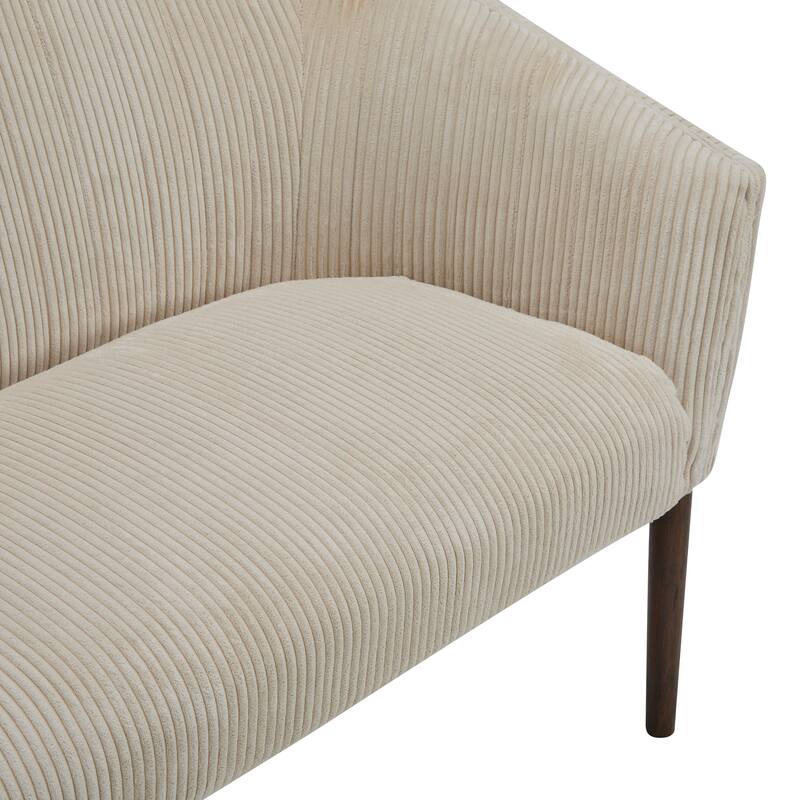 Roomfitters Corduroy Loveseat Sofa with Recessed Arms, Mid-Century Upholstered 2-Seater Couch, Beige + Walnut