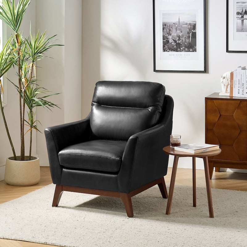 Latinus Mordern Genuine Leather Armchair with Solid Wood Legs by HULALA HOME