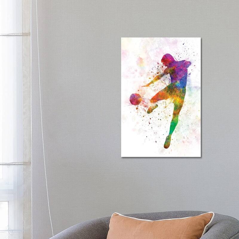 iCanvas "Man Soccer Football Player Flying Kicking III" by Paul Rommer Canvas Print - 26x18x1.5