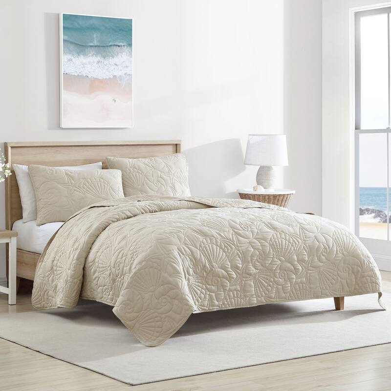 Caribbean Joe Solid Shell Outline Quilt Set - Sand - Full - Queen