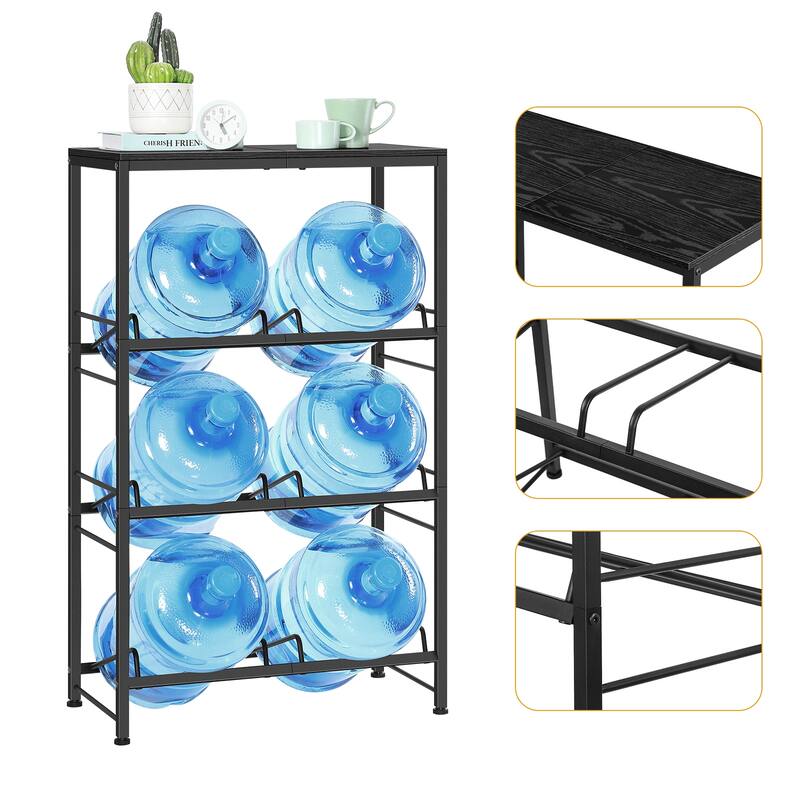5 Gallon Water Bottle Holder for 6 Bottles, 3 Tiers Heavy-Duty Water Cooler Jug Rack