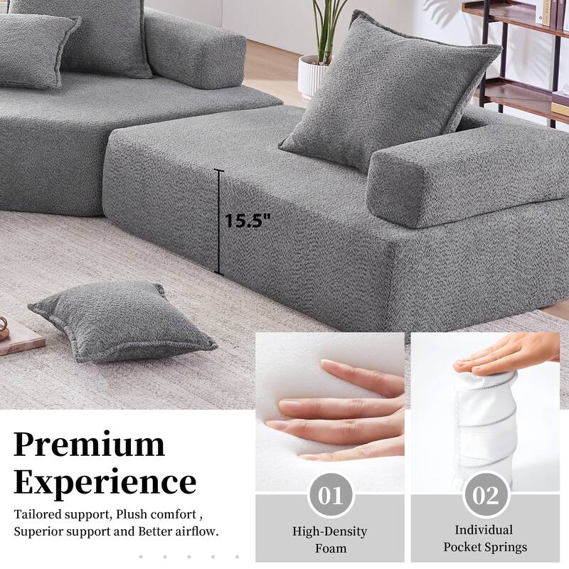 Boucle Fabric Oversized Modular Lounge Sofa Frame with 2 Pillows, No Assembly Required
