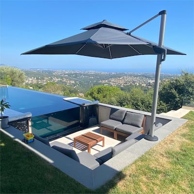 PURPLE LEAF 9ft Square 360 Degree Rotation Patio Offset Umbrella
