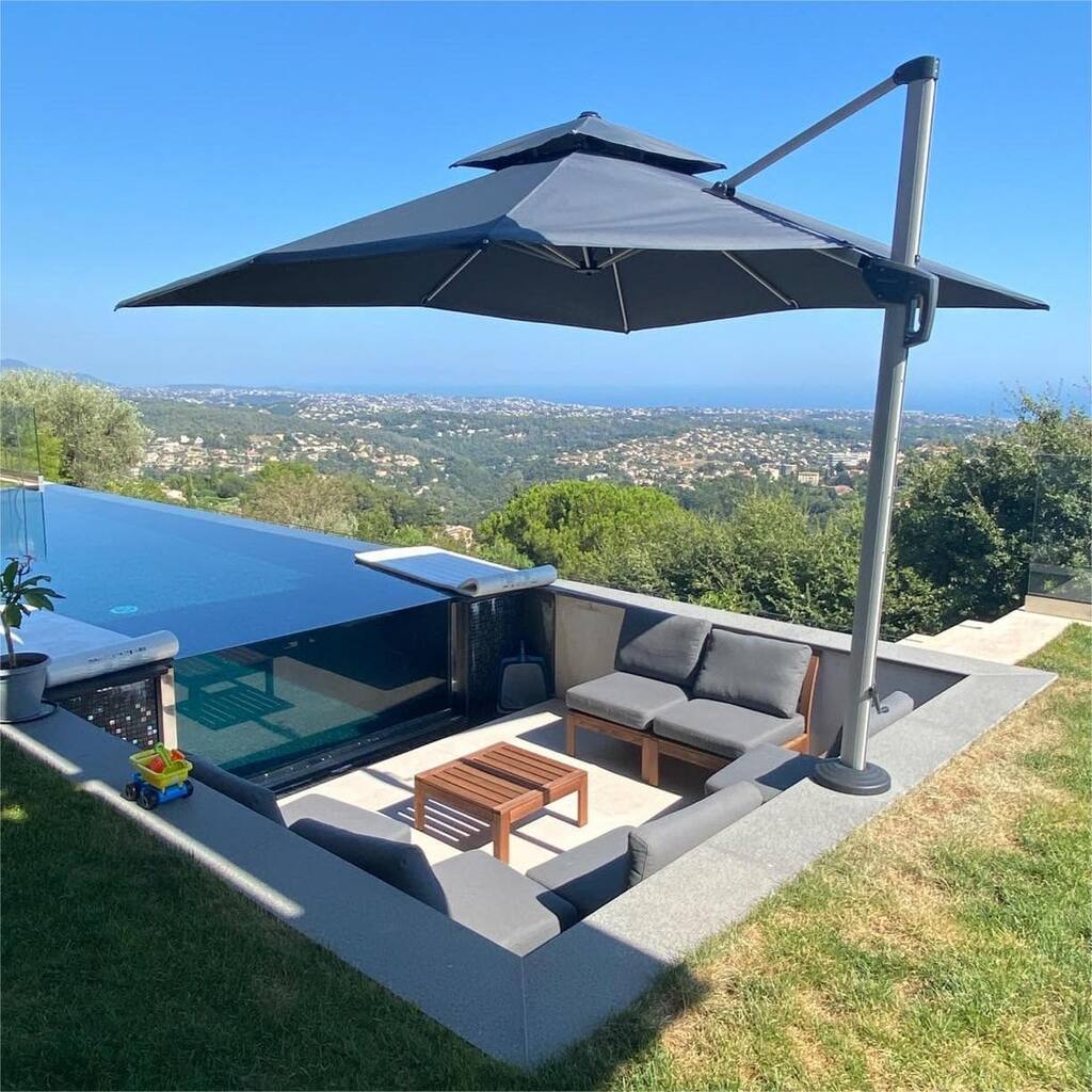 PURPLE LEAF 9ft Square 360 Degree Rotation Patio Offset Umbrella