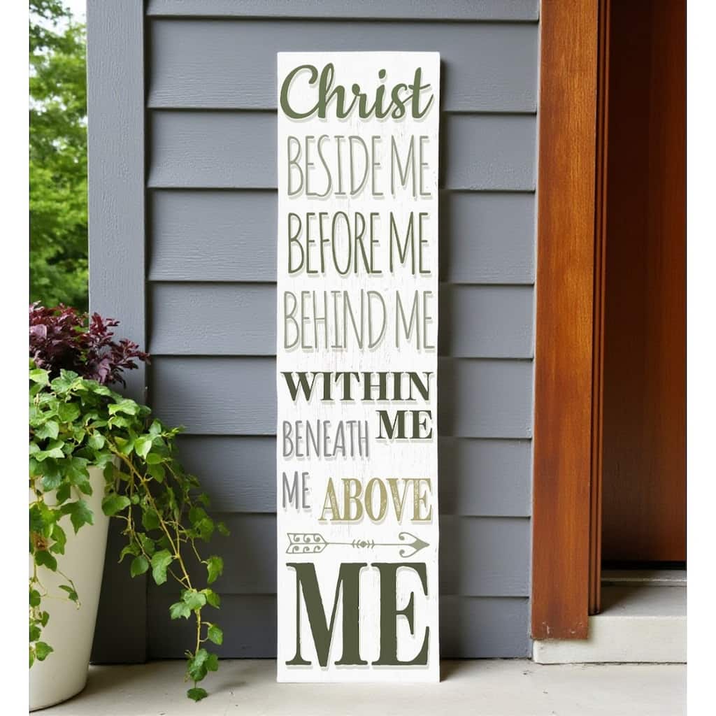 HomeRoots 36" White And Green Solid Wood Christ Religious Porch Sign