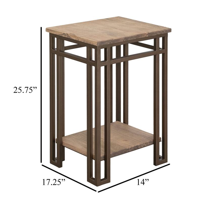 Remie Chairside Table, Shelf, Iron, Camel Brown Melina Wood, 17 Inch