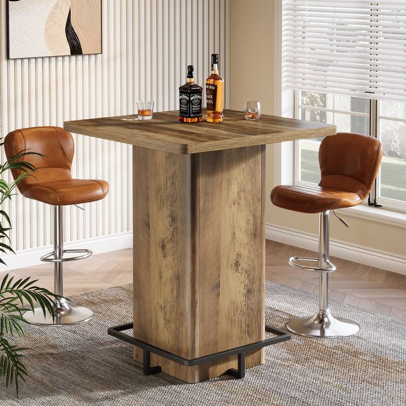 Bar Table, 39.37" High Square Pub Table for Small Bars - Brown