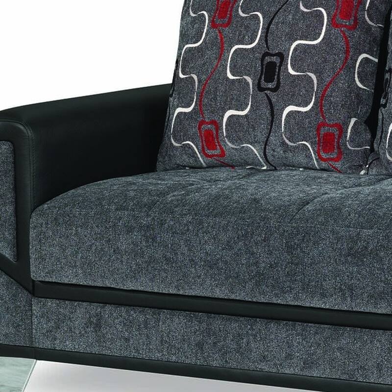 HomeRoots 90" Gray Chenille Convertible Futon Sleeper Sofa And Toss Pillows With Storage