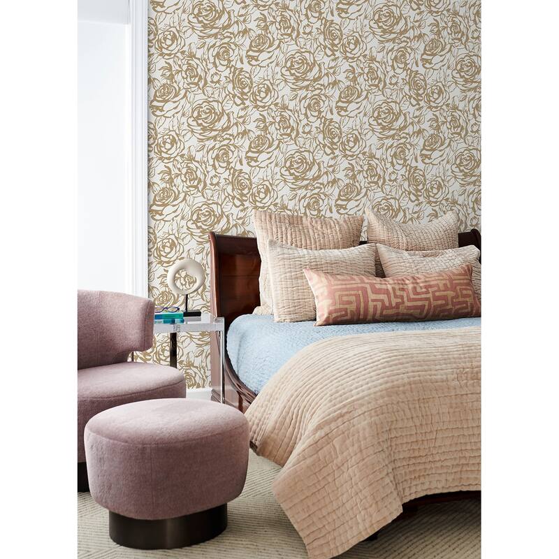 A-Street Prints Nelda Gold Rose Wallpaper