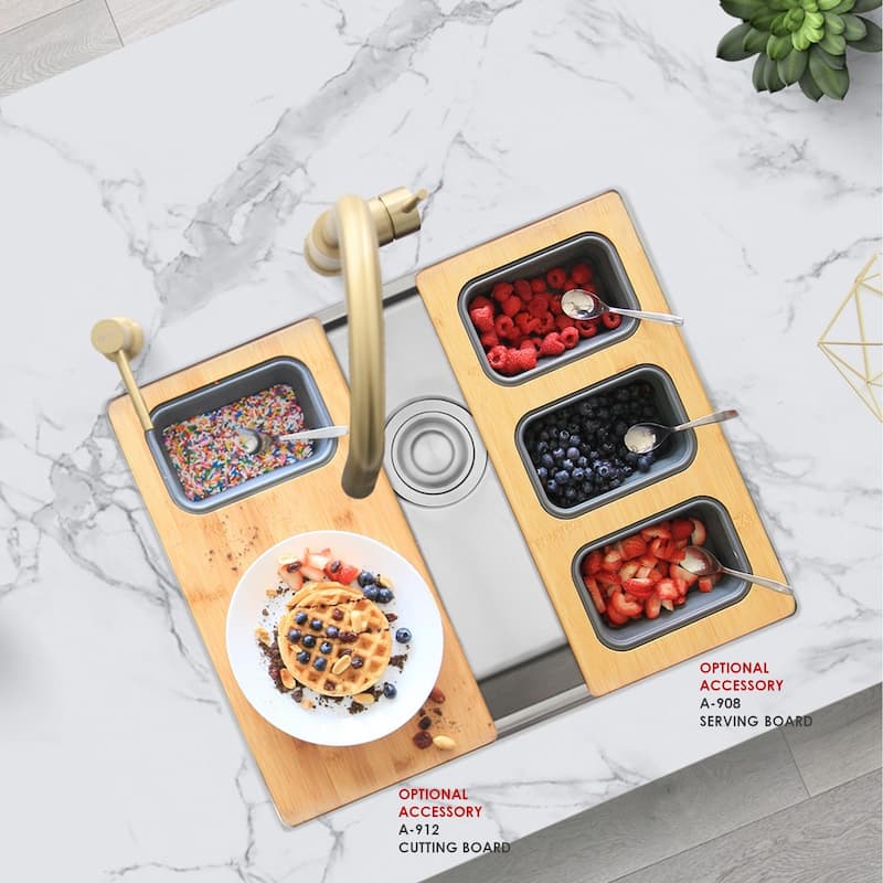 STYLISH 22 inches Workstation Single Bowl Undermount 16 Gauge Stainless Steel Kitchen Sink with Built in Accessories Handmade