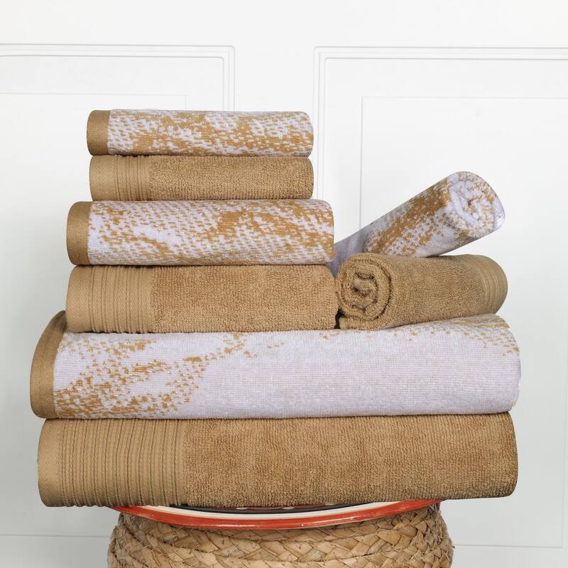 Superior Cotton Quick-Drying Solid and Marble 8 Piece Towel Set - Bronze
