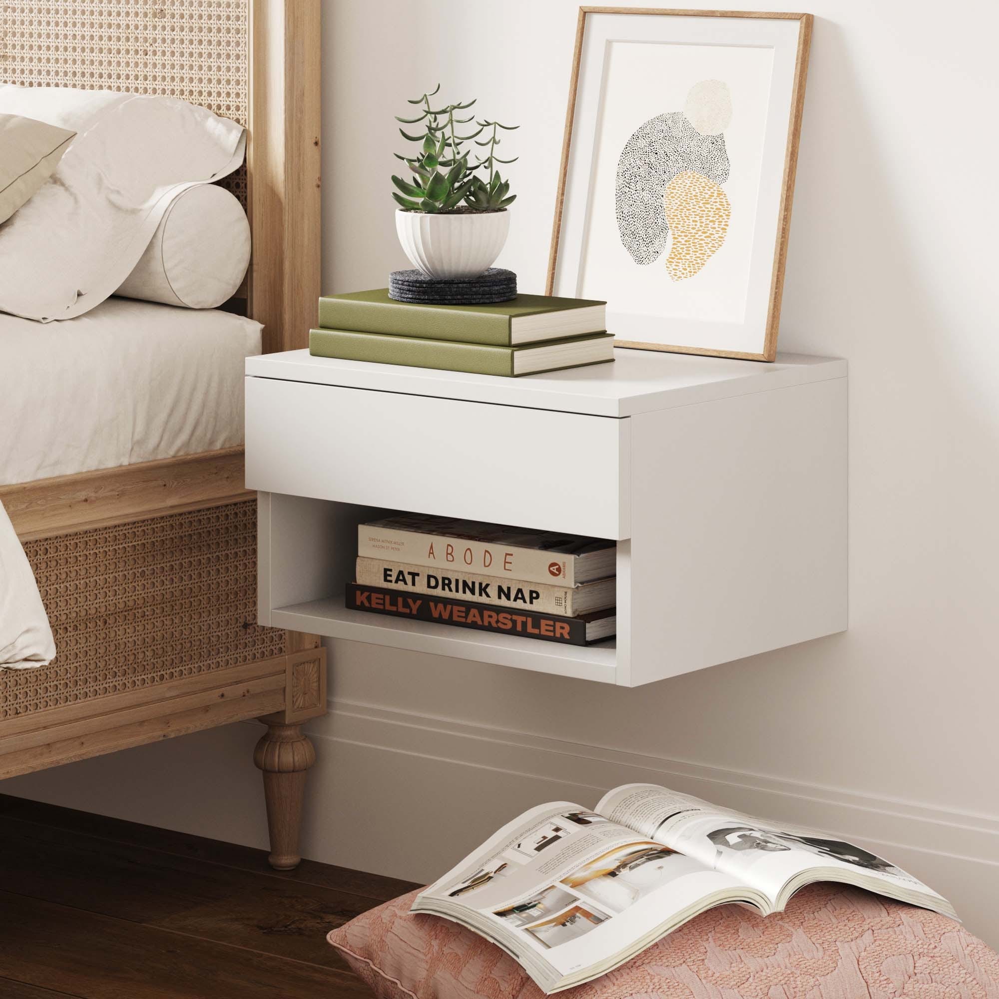 Nathan James Jackson Modern Floating Bedroom Nightstand with Storage Drawer and Open Shelf Cubby