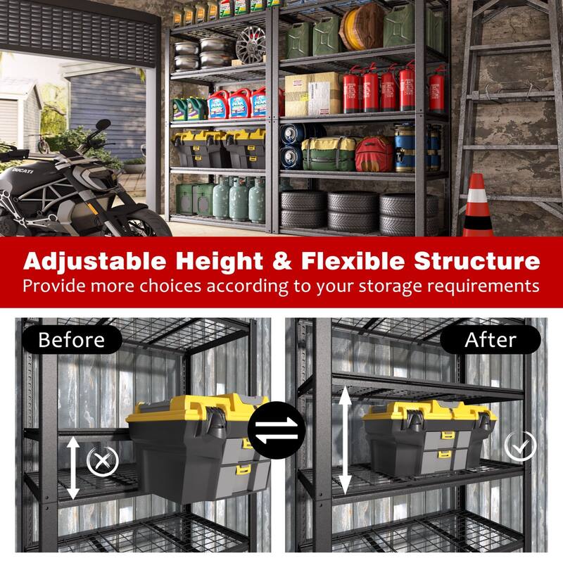 VEIKOUS 5-Tier Heavy Duty Storage Shelf Garage Shelving Unit for Workshop and Warehouse - 24''×48''×72''
