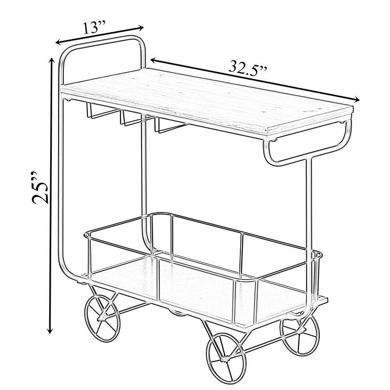 Metal Wine Bar Serving Cart with Rolling Wheels, Wine Rack, and Glass Holder