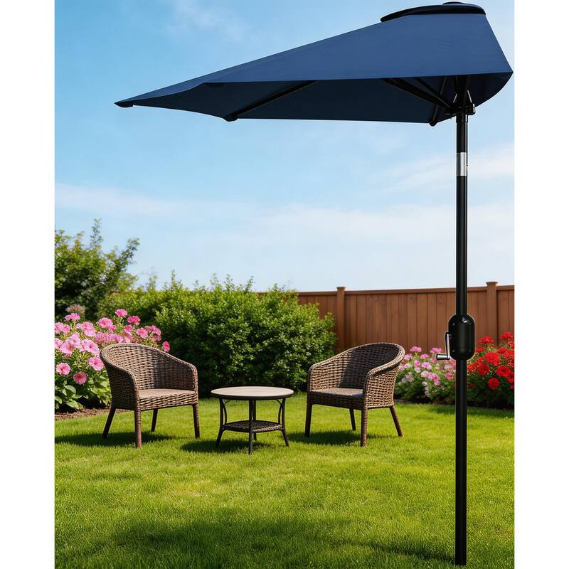9ft Outdoor Patio Half Umbrella, with Smooth Crank Lift - Navy Blue