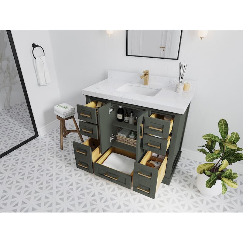 Willow Collection 42 in W x 22 in D x 36 in H Boston Single Bowl Sink Bathroom Vanity with Countertop