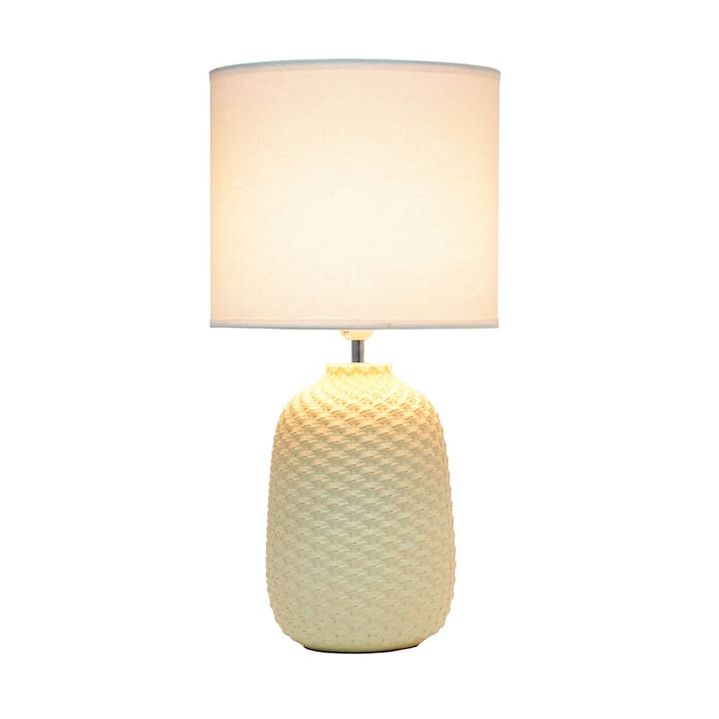 Tall Ceramic Purled Texture Bedside Table Desk Lamp with Drum Shade - 20.5" - Yellow and White