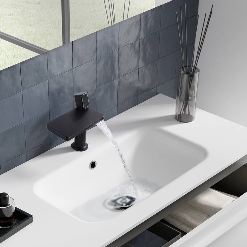 7.75"H Brass Waterfall Bathroom Sink Faucet, Vanity Single Handle One Hole Basin Modern Lavatory Faucet
