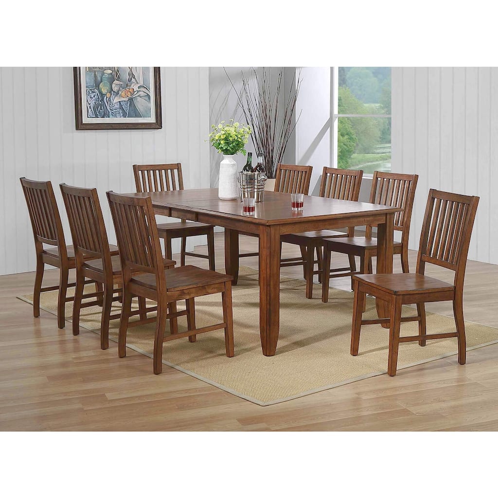 30 in. H, 10 -Piece Brown Rectangle Wood Top with High Slat Back 8 Seating Dining Room Set