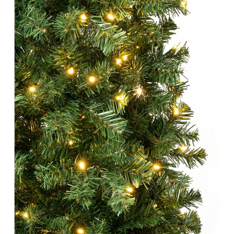 National Tree Company 6 ft. Pre-lit Artificial Linden Spruce Slim Wrapped Tree 250 Warm White LED Lights- UL - 6 Foot