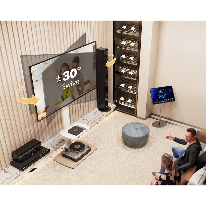 FITUEYES Sturdy Wood Bas Floor Stand TV Mount for 32-70 inch TVs with One Shelf