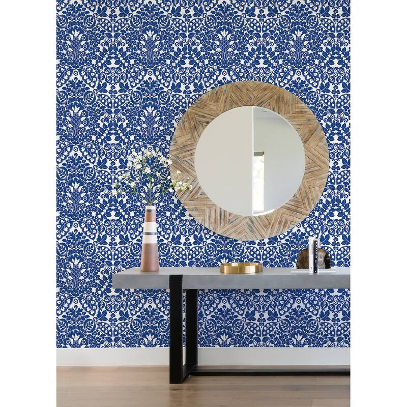 A-Street Prints Marni Blue Fruit Damask Wallpaper