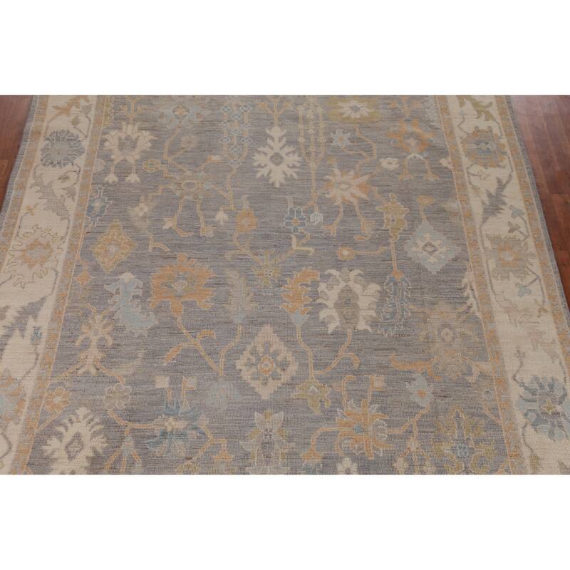 Hand Knotted Oriental 100% Wool Carpet Transitional All-Over Greys & Charcoal Oushak Area Rug - 9' 11'' X 8' 2''