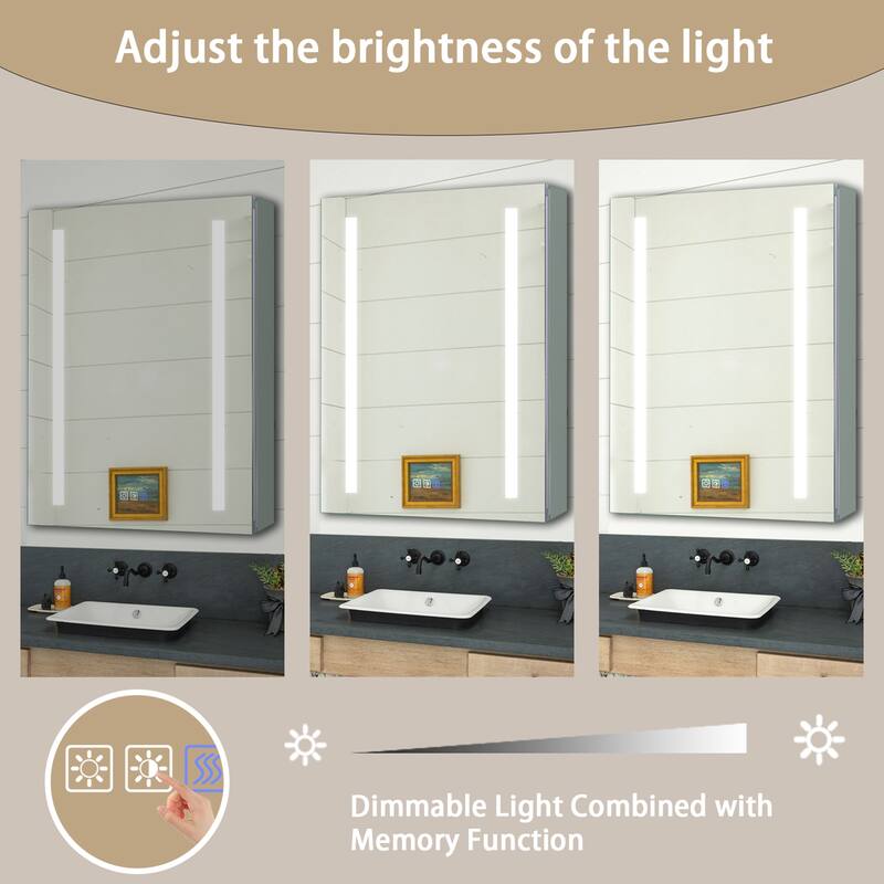 20''x26'' Recessed or Surface Mounted Anti-Fog LED Lighted Bathroom Medicine Cabinet with Mirror