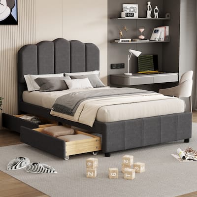 Upholstered Platform Bed with Storage Drawers