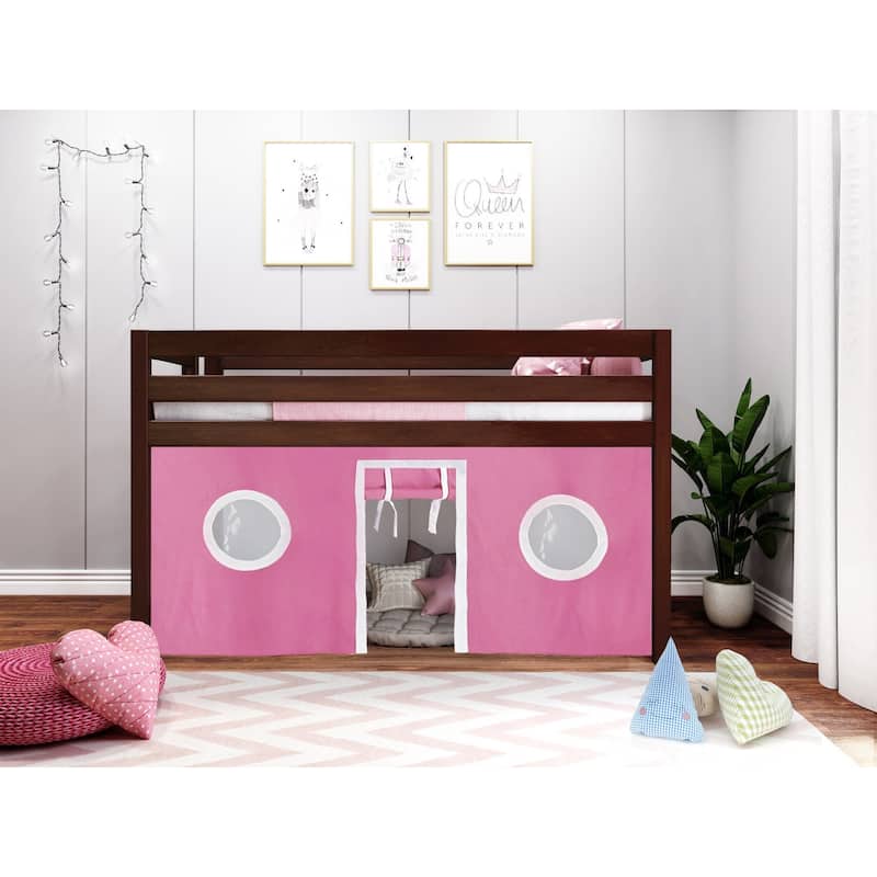 JACKPOT Contemporary Low Loft Twin Bed with End Ladder and Tent