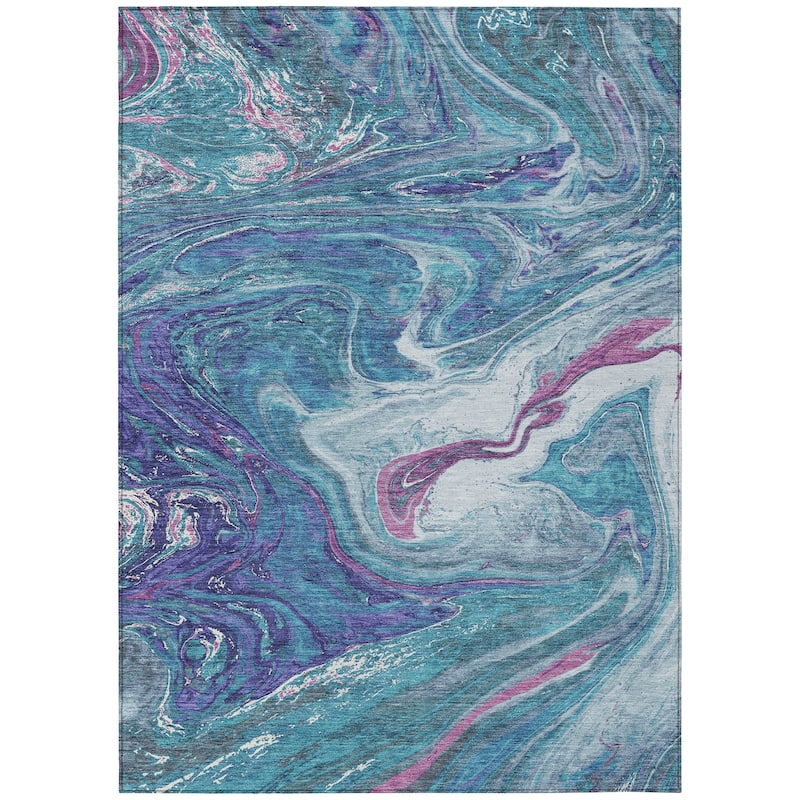 Machine Washable Indoor/ Outdoor Abstract Brushstroke Chantille Rug