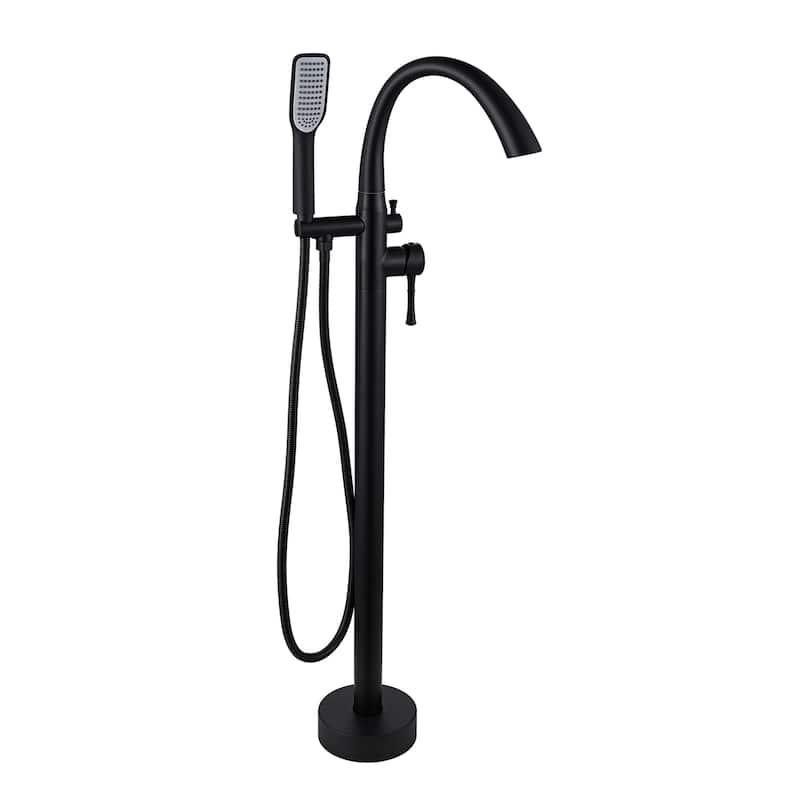 Topcraft Floor Mounted Bathtub Filler with Handheld Showerhead - Matte Black