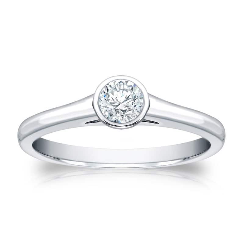 Auriya 14k Gold 1/4ctw Bezel-set Solitaire Diamond Engagement Ring - White - 4