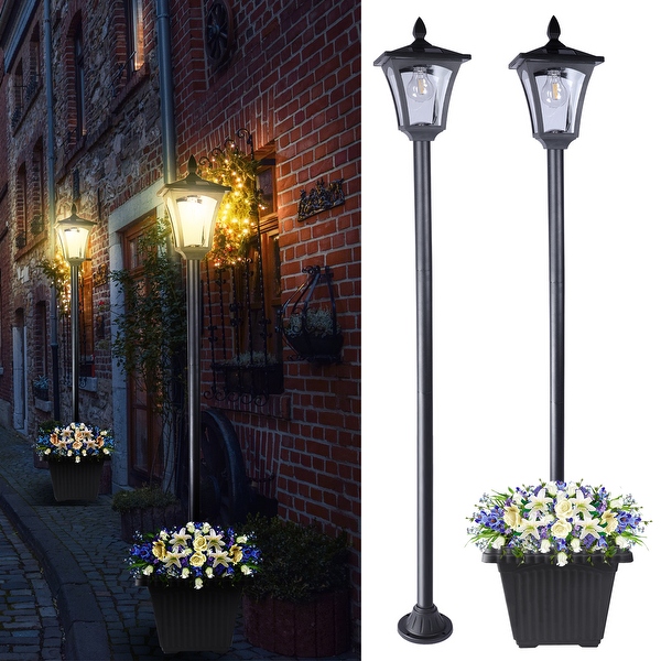 Solar Powered Lamp Post Lights Outdoor Garden Vintage Street Lighting 63 Height with Planter