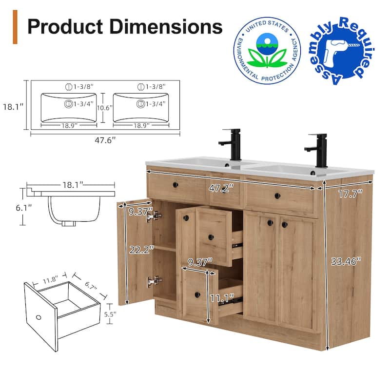 36"/48"/60"/72" Bathroom Vanity Set with Sink & Faucet