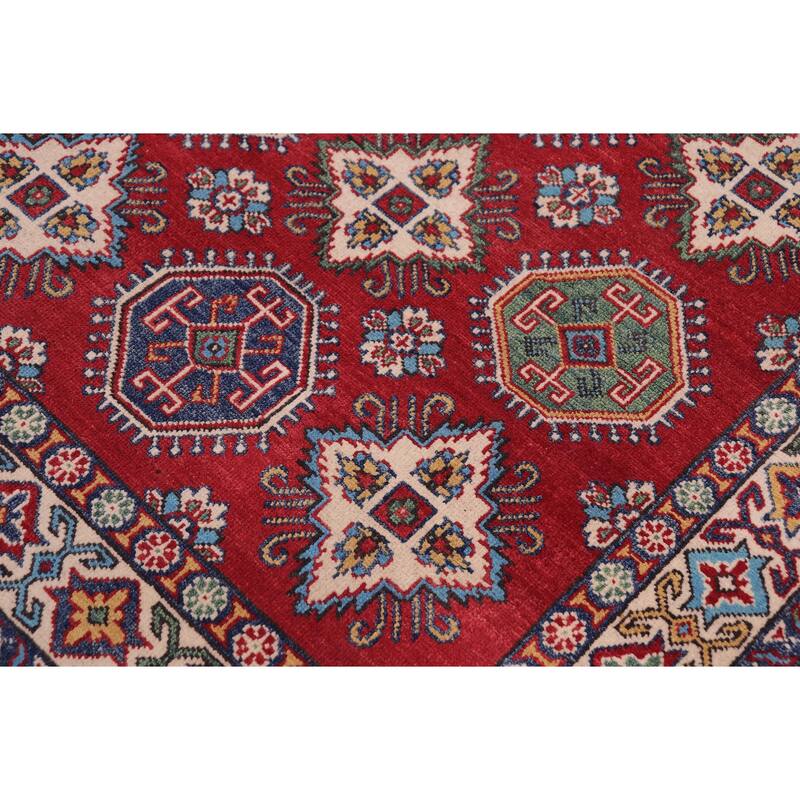 Southwestern Kazak Josh Red/Beige Wool Rug - 4'1'' x 6'0''