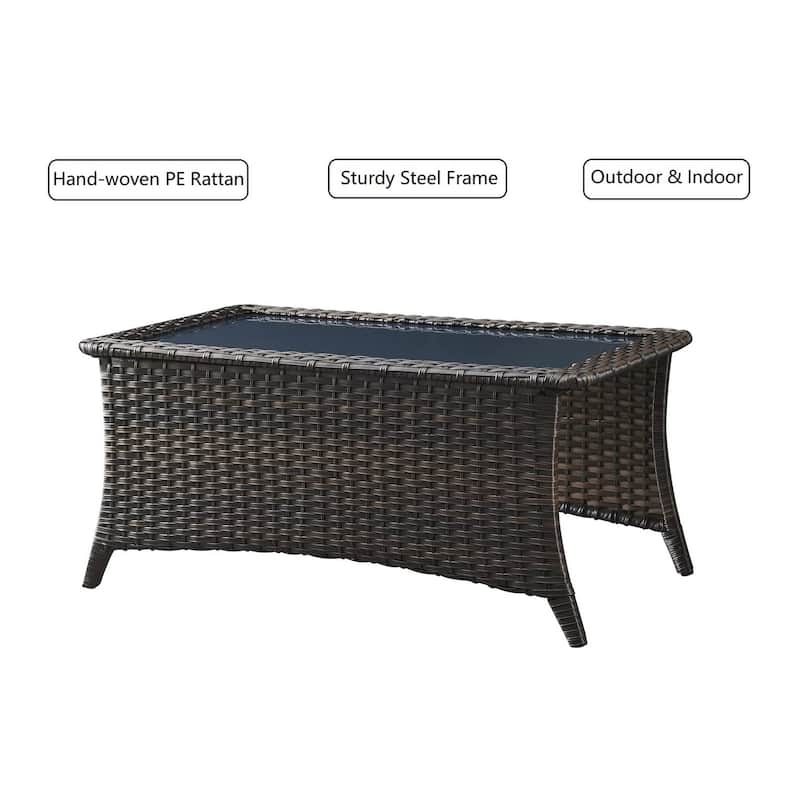 Patio Wicker Rattan Coffee Table Glass Top Rattan Table